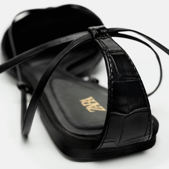 NWT Zara black embossed pointed toe flats with ankle laces size 6 - Picture 6 of 11